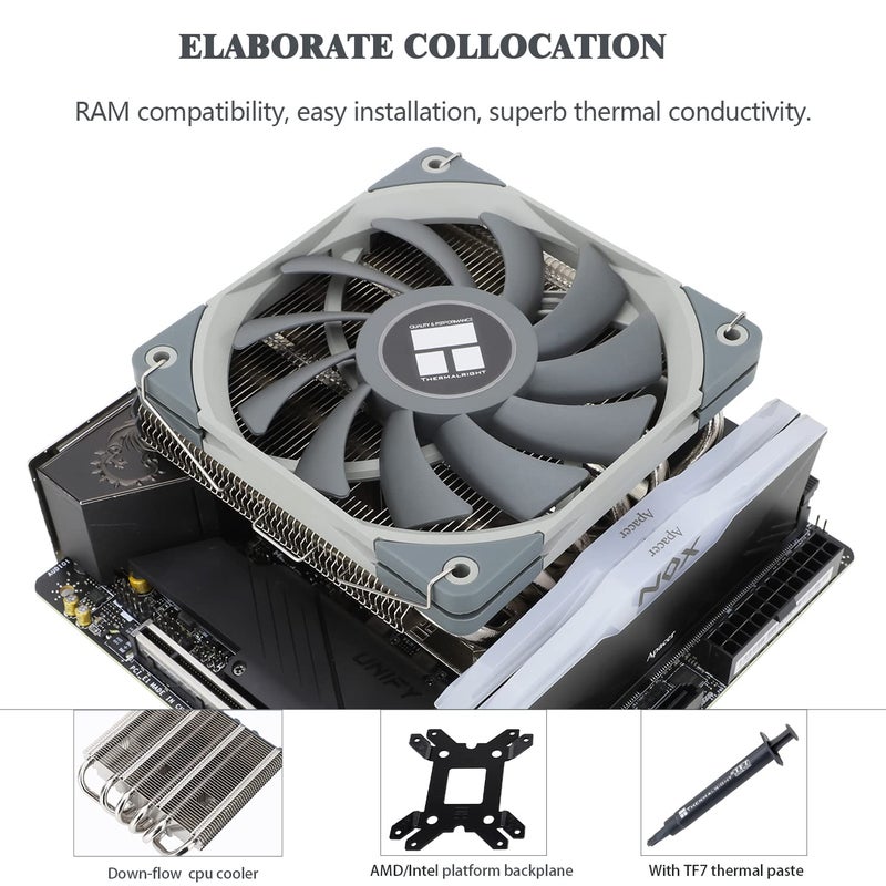 Thermalright مبرد هواء منخفض الارتفاع AXP120-X67 لوحدة المعالجة المركزية مع مروحة TL-12015 PWM هادئة بحجم 120 مم، 6 أنابيب حرارية، ارتفاع 67 مم، متوافق مع AMD AM4/AM5 وIntel LGA 1700/1150/1151/1155/1156/1200 - Image 4